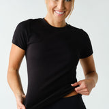 Anya Essential Short Sleeve Micro-Ribbed Top - Black