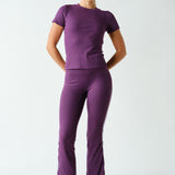 Anya Essential Short Sleeve Micro-Ribbed Top - Purple Iris