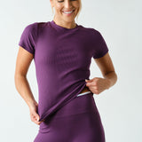 Anya Essential Short Sleeve Micro-Ribbed Top - Purple Iris
