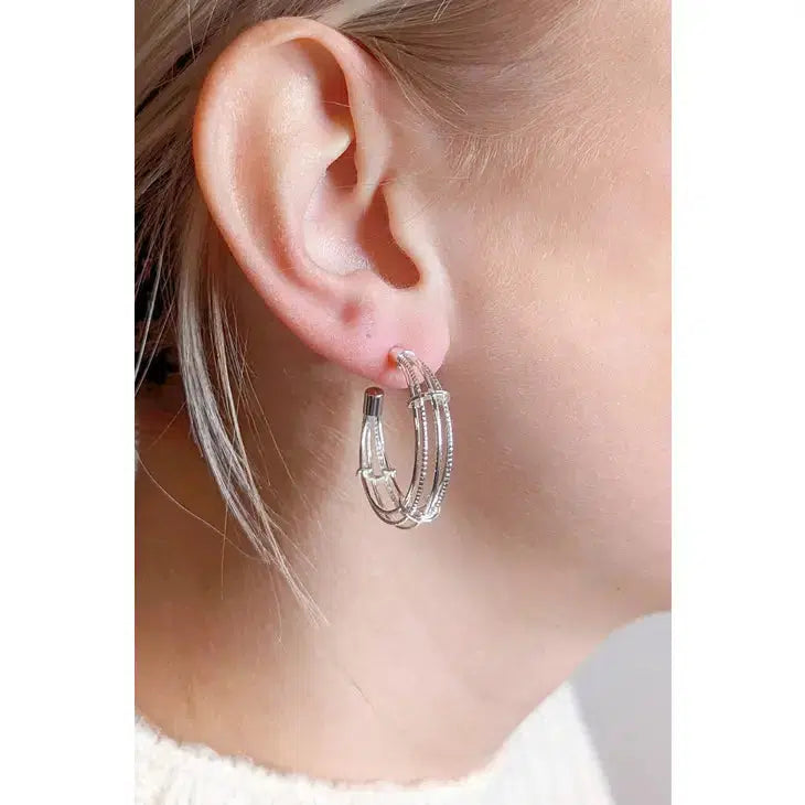 Cicely Texture Hoop Silver Earrings