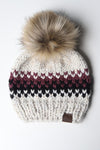 Fair Isle Pom Beanie - Wheat + Purple - Adult