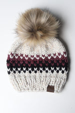 Fair Isle Pom Beanie - Wheat + Purple - Adult
