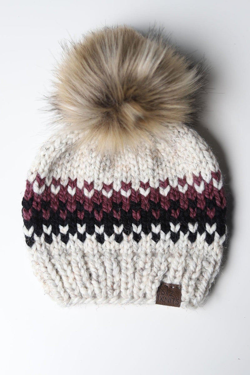 Fair Isle Pom Beanie - Wheat + Purple - Adult