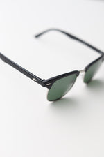 Polarized Clubmaster Sunglasses / Black + Grey Green Lens