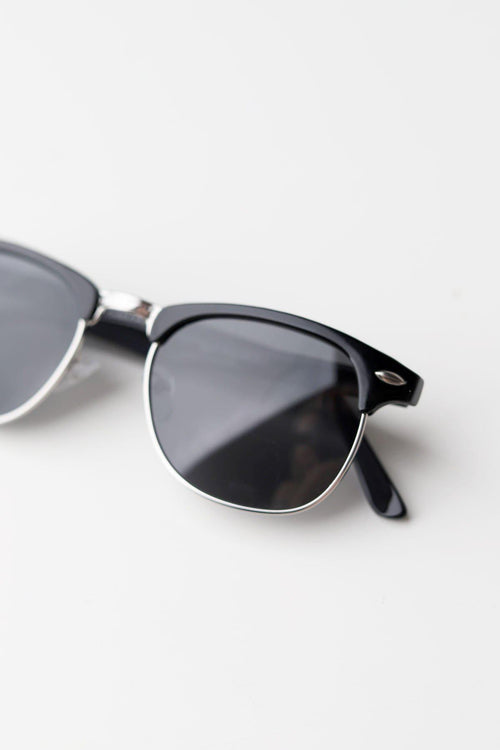 Polarized Clubmaster Sunglasses / Black + Smoke Lens