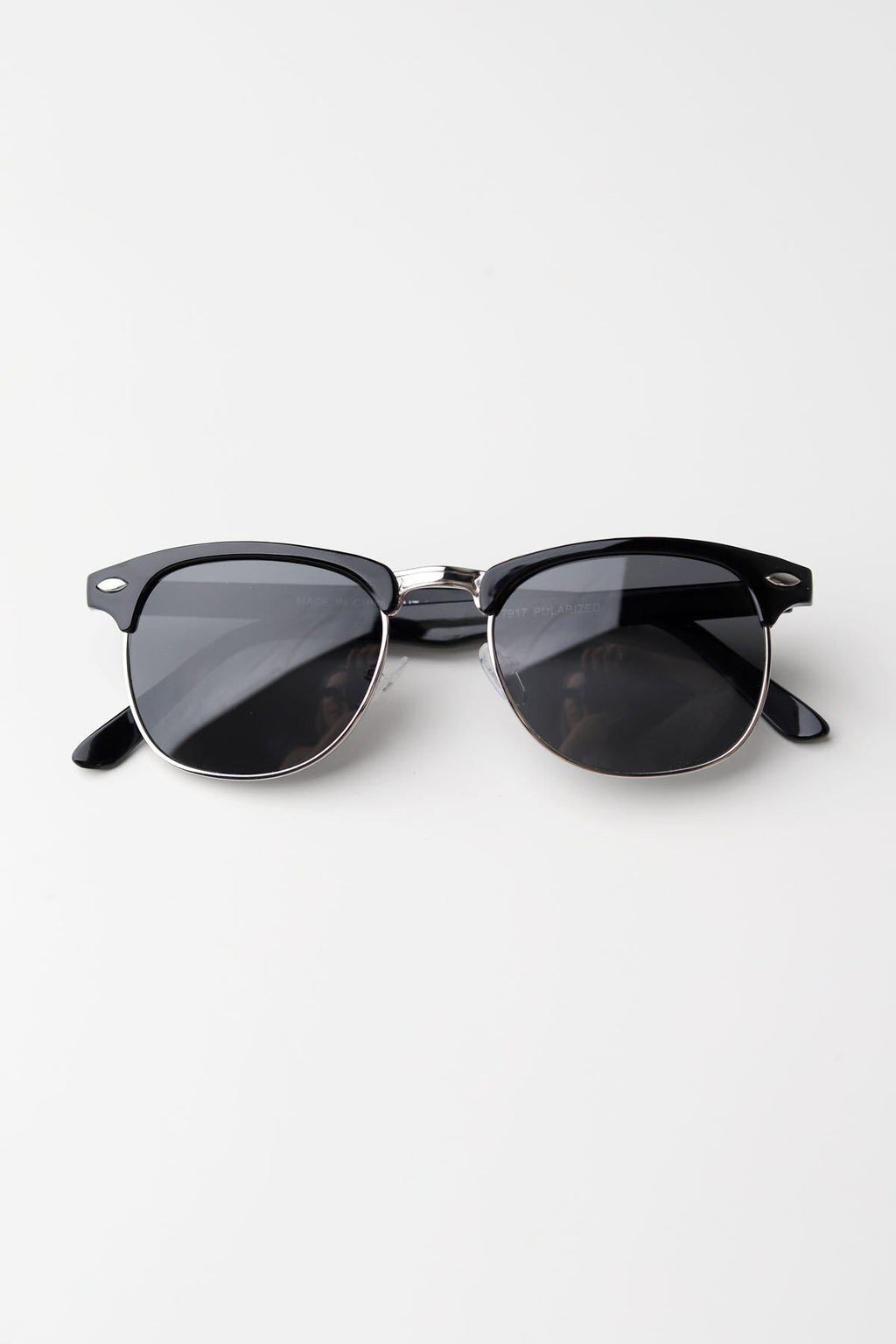 Polarized Clubmaster Sunglasses / Black + Smoke Lens